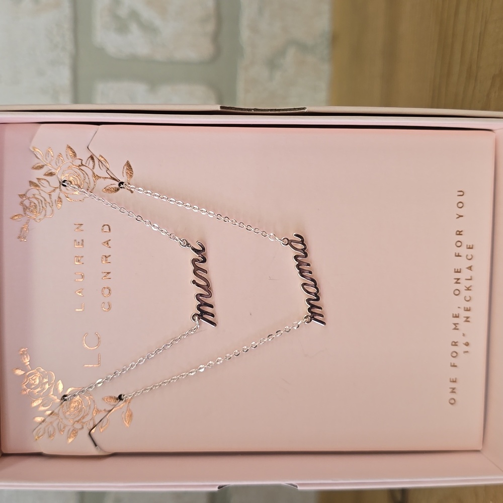 NWT LC Lauren Conrad "Mama" & "Mini" Silver Tone Necklace Set - Picture 5 of 6